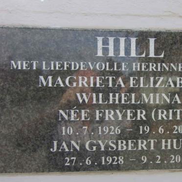 HILL Jan Gysbert Hugo 1928-2019 & Magrieta Elizabeth Wilhelmina FREYER 1926-2006