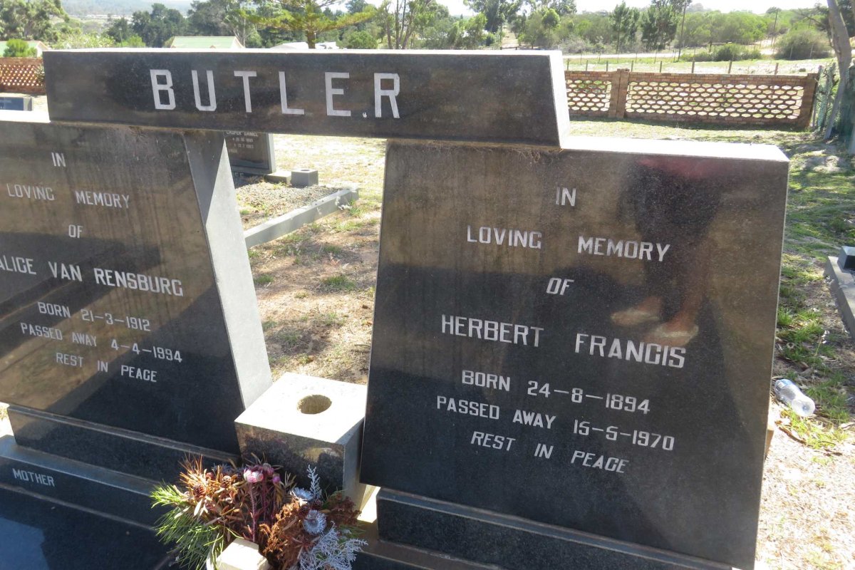 BUTLER Herbert Francis 1894-1970 :: VAN RENSBURG Alice 1912-1994