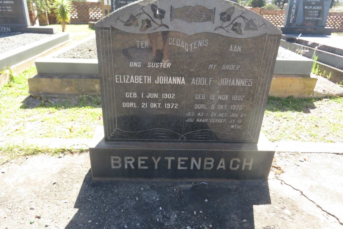 BREYTENBACH Adolf Johannes 1892-1970 &amp; Elizabeth Johanna 1902-1972