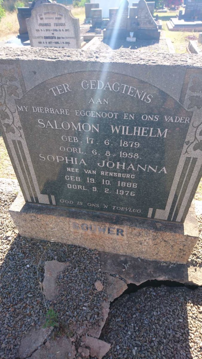 BOUWER Salomon Wilhelm 1879-1958 &amp; Sophia Johanna VAN RENSBURG 1886-1976