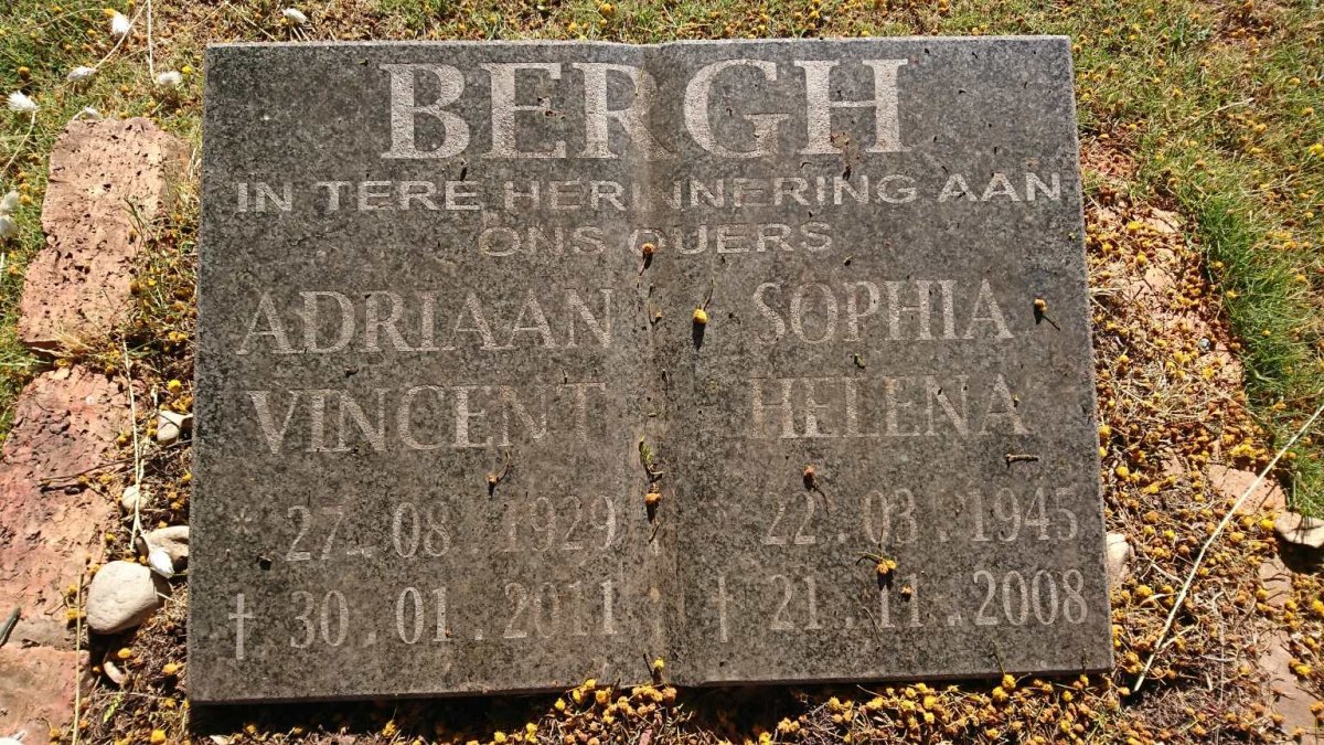 BERGH Adriaan Vincent 1929-2011 &amp; Sophia Helena 1945-2008