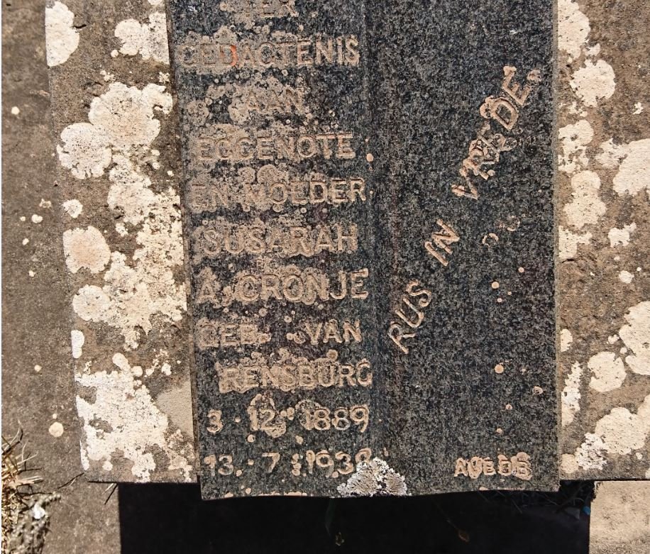 CRONJE Susarah A. nee VAN RENSBURG 1889-193?