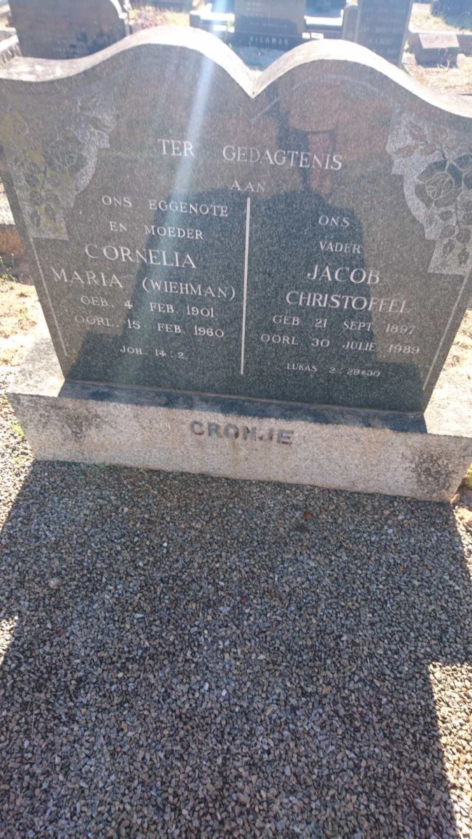 CRONJE Jacob Christoffel 1897-1989 &amp; Cornelia Maria WIEHMAN 1901-1960