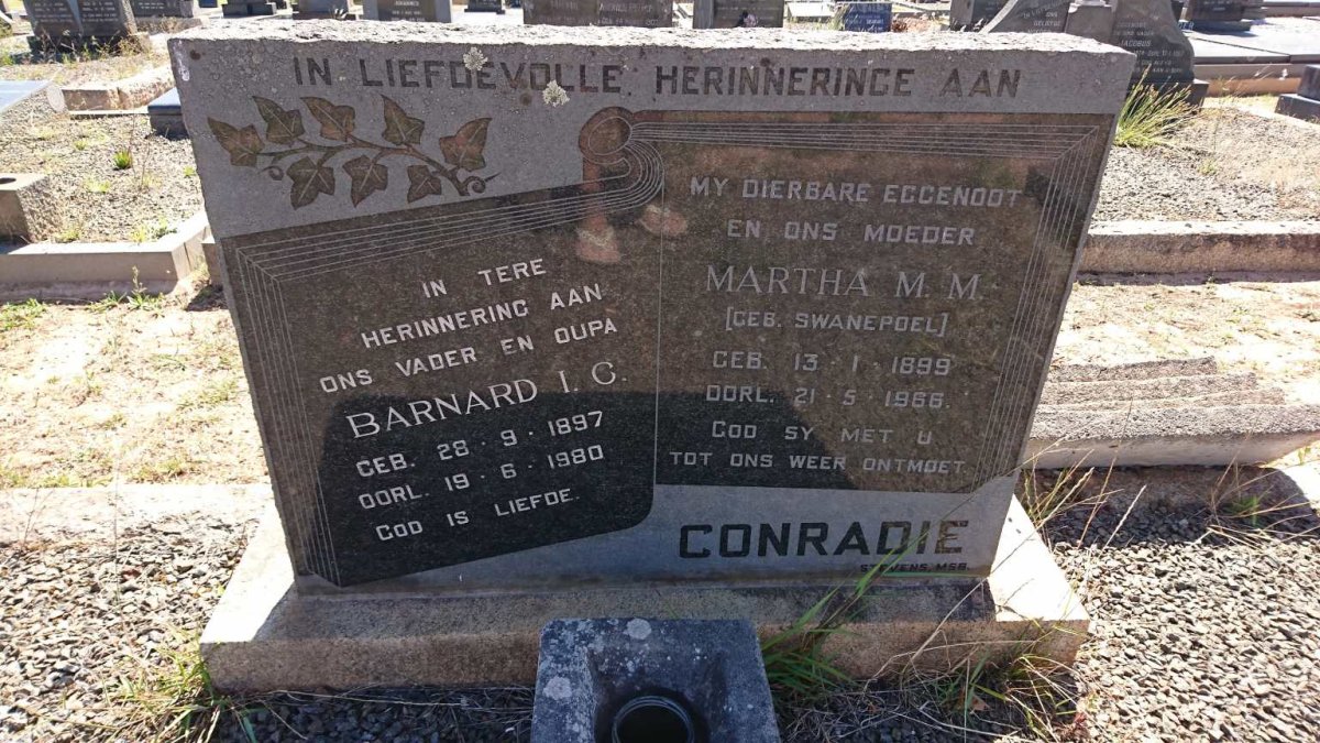 CONRADIE Barnard I.C. 1897-1980 &amp; Martha M.M. SWANEPOEL 1899-1966