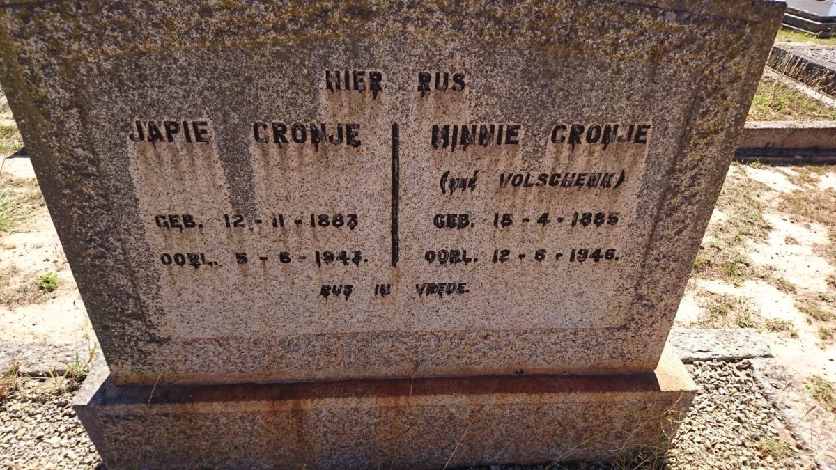 CRONJE Japie 1883-1943 &amp; Minnie VOLSCHENK 1885-1946