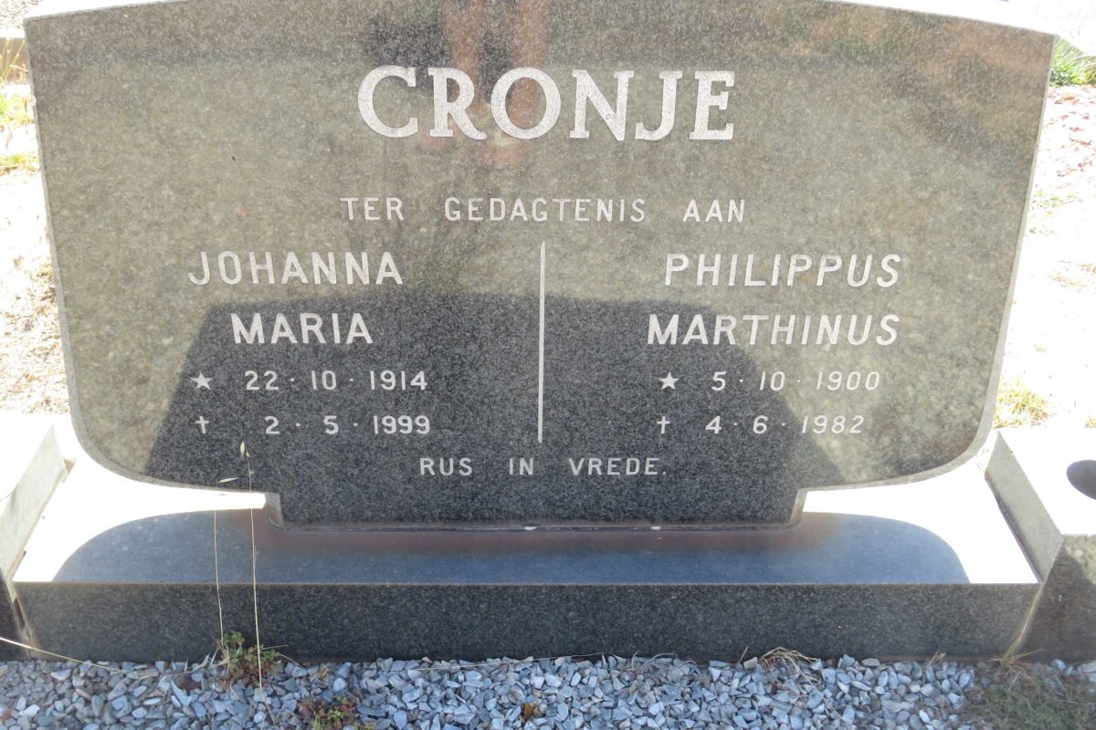 CRONJE Philippus Marthinus 1900-1982 &amp; Johanna Maria 1914-1999