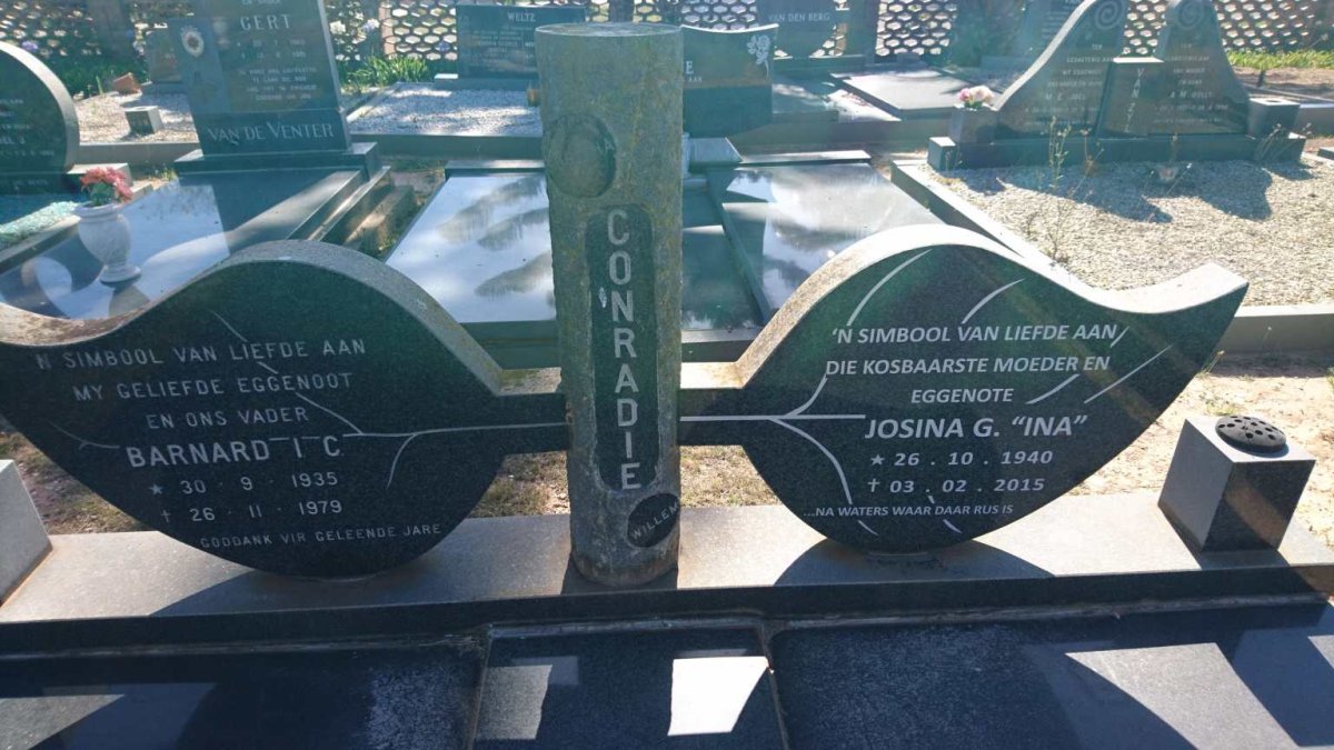 CONRADIE Barnard I.C. 1935-1979 &amp; Josina G. 1940-2015