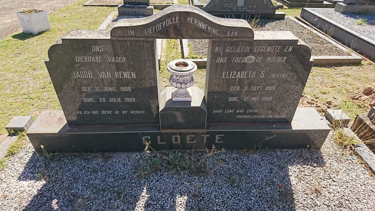 CLOETE Jacob van Renen 1908-1969 &amp; Elizabeth S. 1906-1968