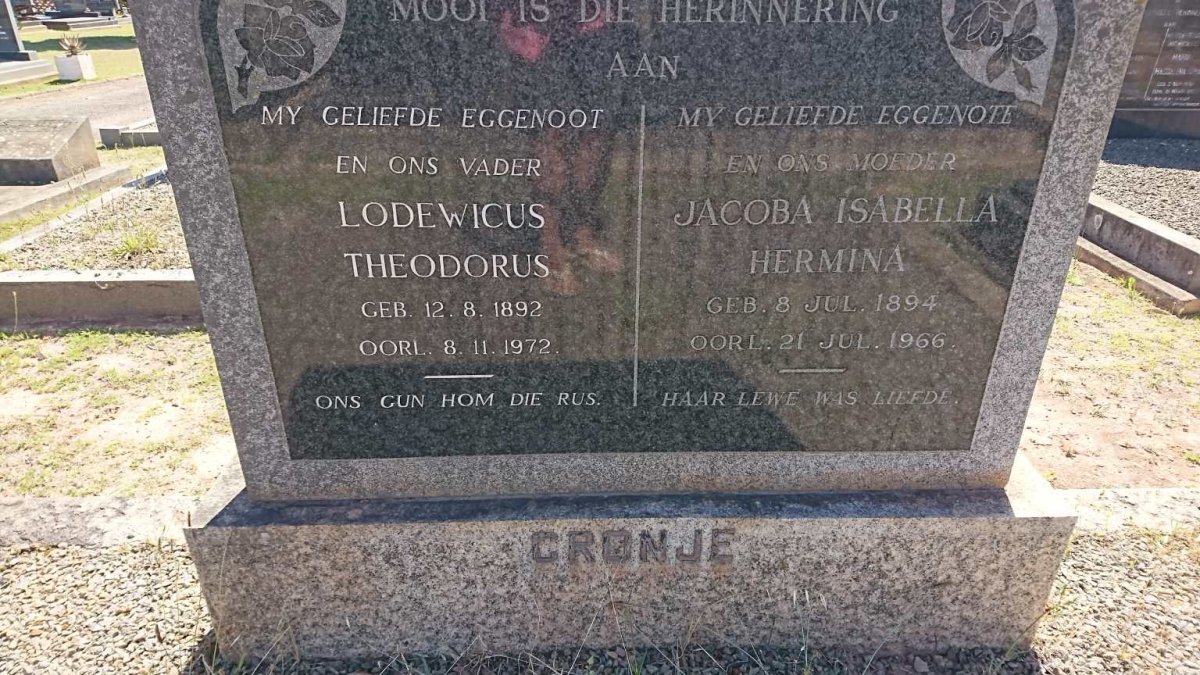 CRONJE Lodewicus Theodorus 1892-1972 &amp; Jacoba Isabella Hermina 1894-1966