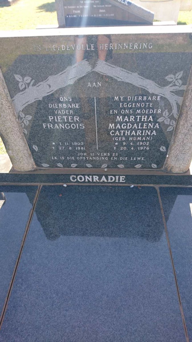 CONRADIE Pieter Francois 1903-1981 &amp; Martha Magdalena Catharina HUMAN 1902-1976