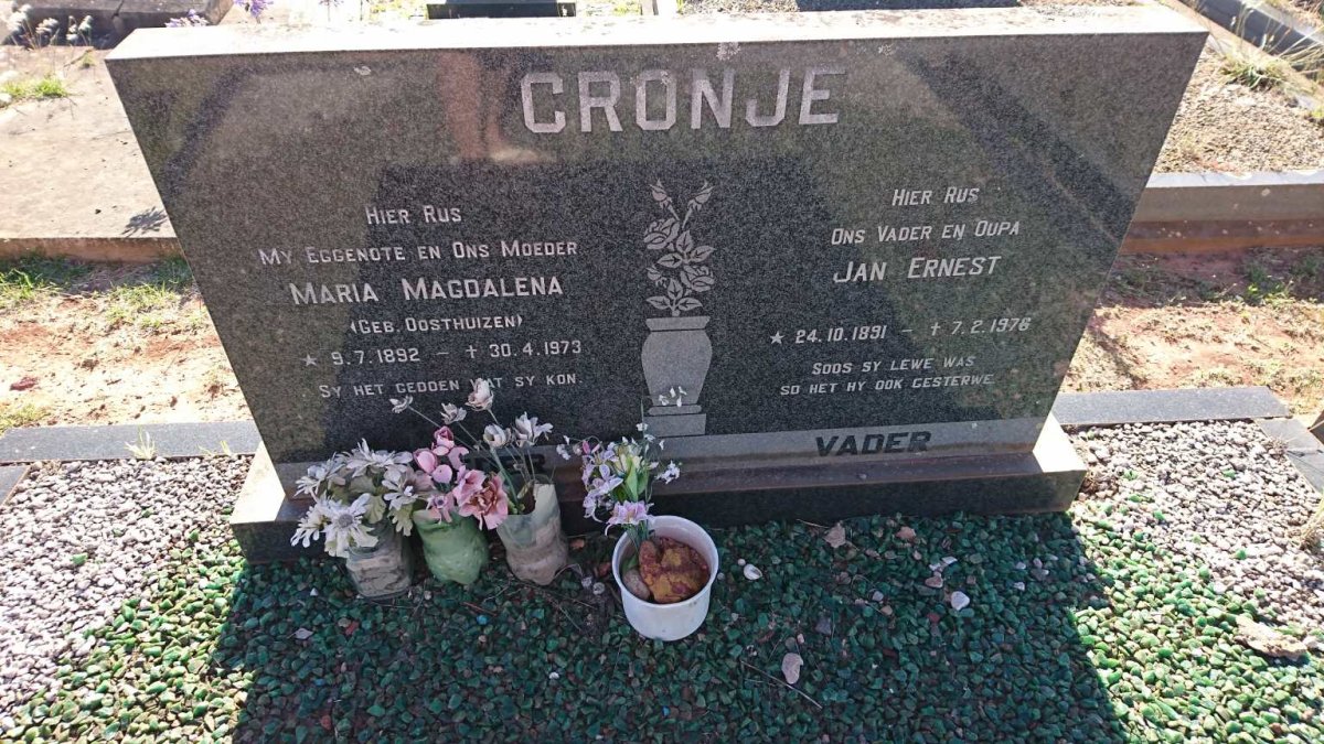 CRONJE Jan Ernest 1891-1976 &amp; Maria Magdalena OOSTHUIZEN 1892-1973