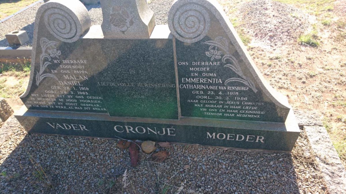 CRONJE Malan Daniel 1919-1963 &amp; Emmerentia Catharina VAN RENSBURG 1918-1986