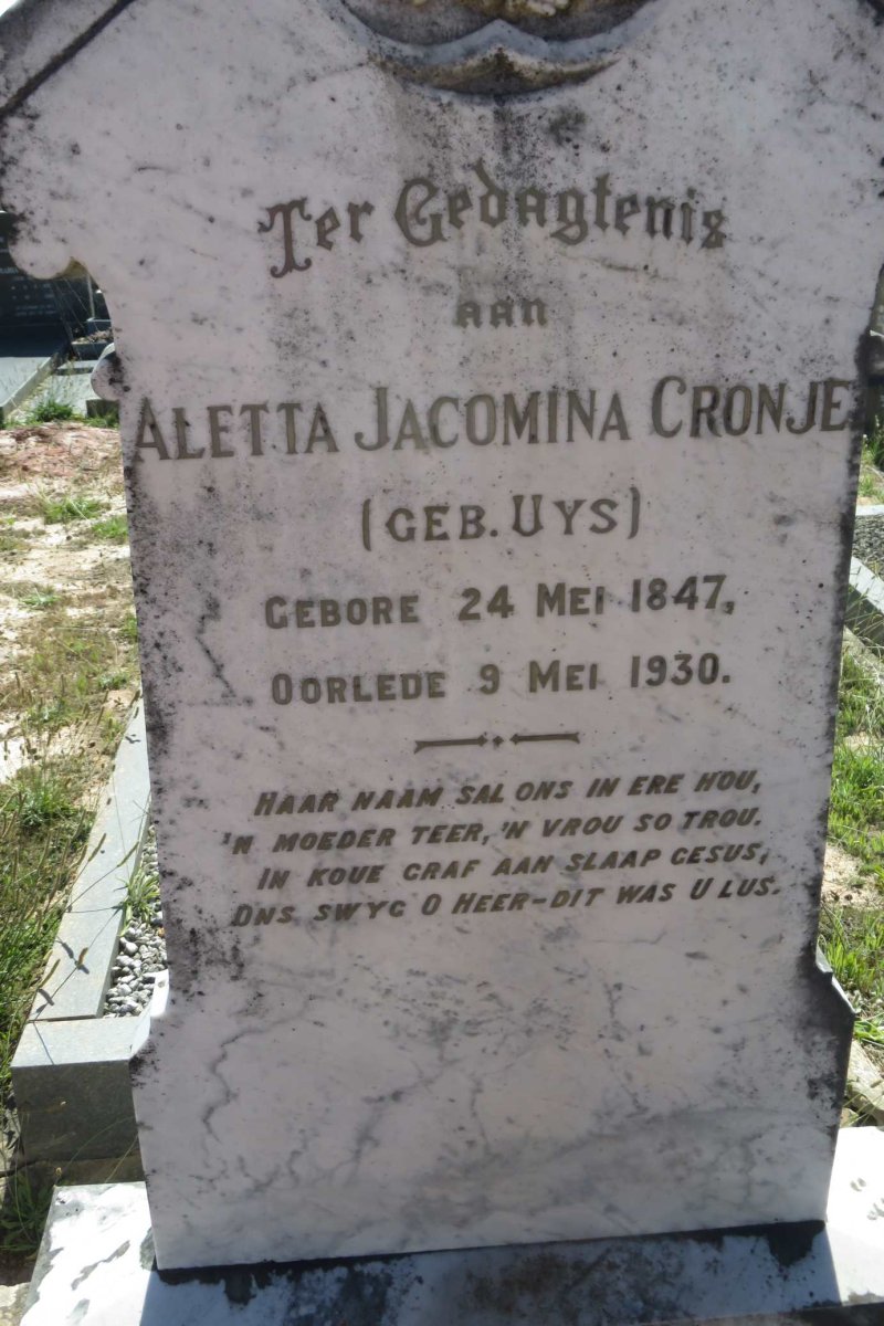 CRONJE Aletta Jacomina nee UYS 1847-1930