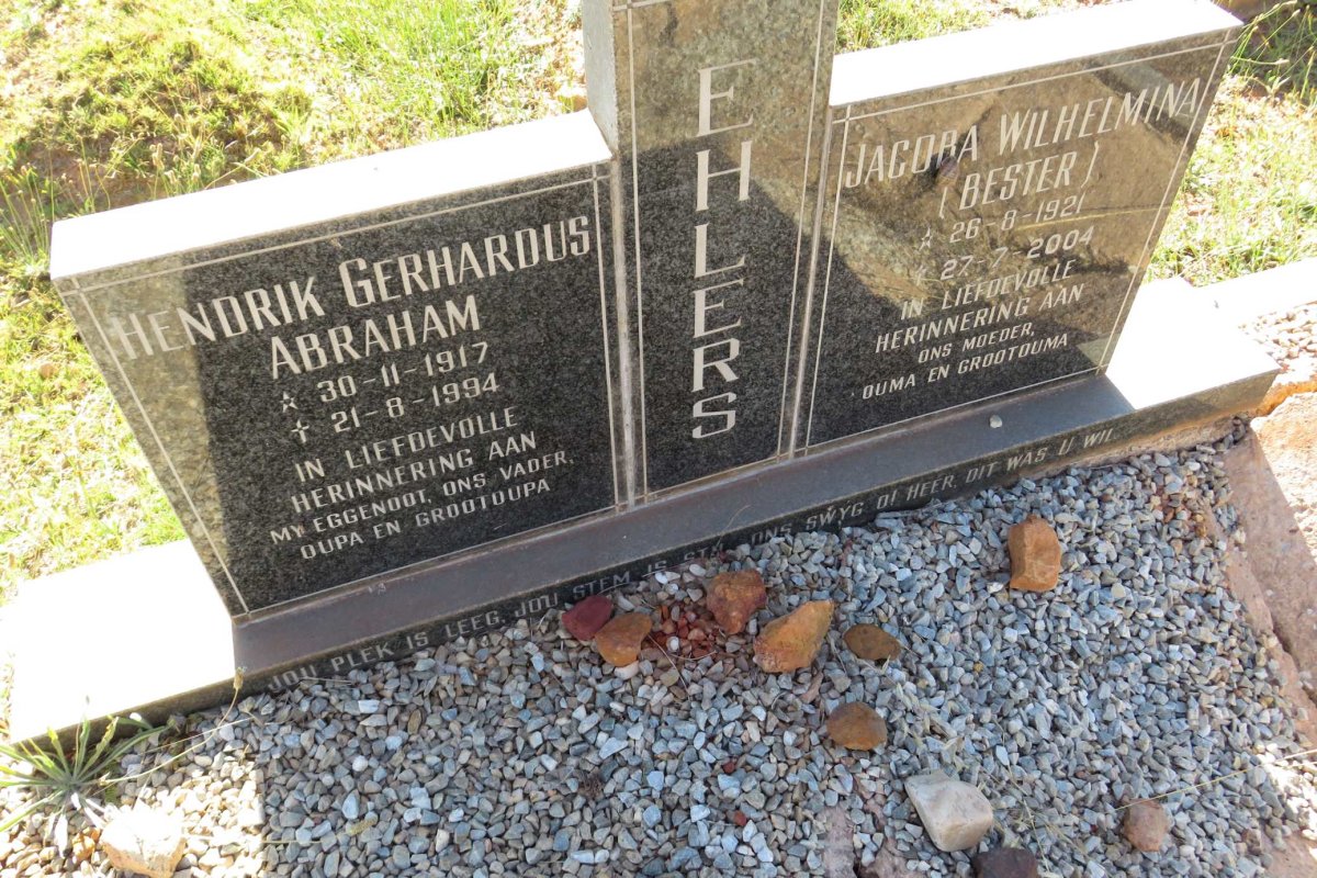 EHLERS Hendrik Gerhardus Abraham 1917-1994 &amp; Jacoba Wilhelmina BESTER 1921-2004