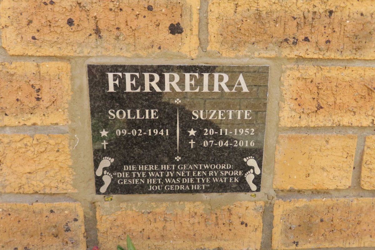 FERREIRA Sollie 1941- &amp; Suzette 1952-2016