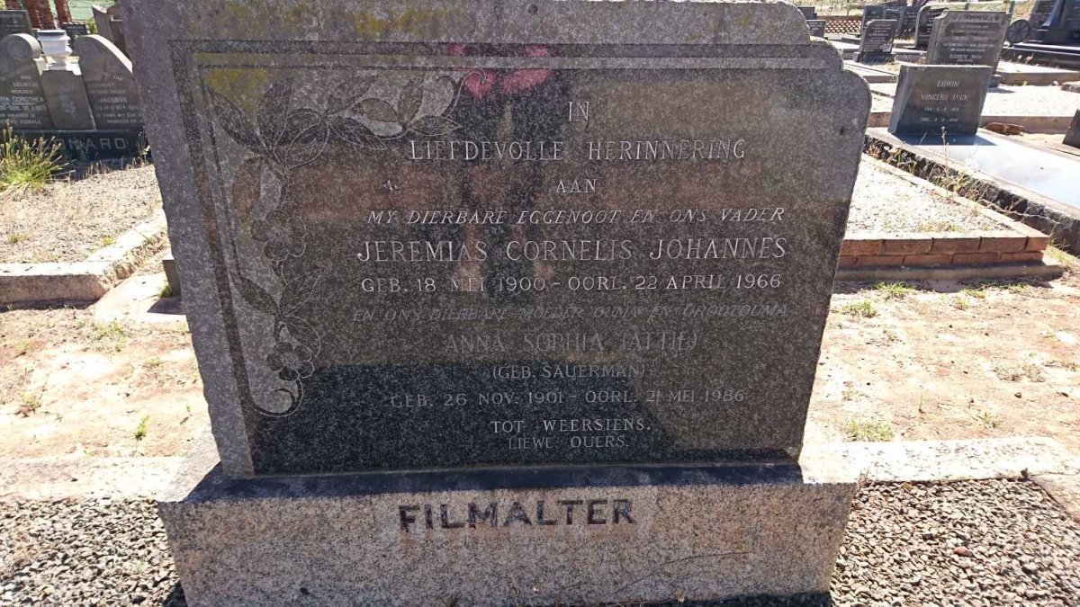 FILMALTER Jeremias Cornelis Johannes 1900-1966 &amp; Anna Sophia SAUERMAN 1901-1986