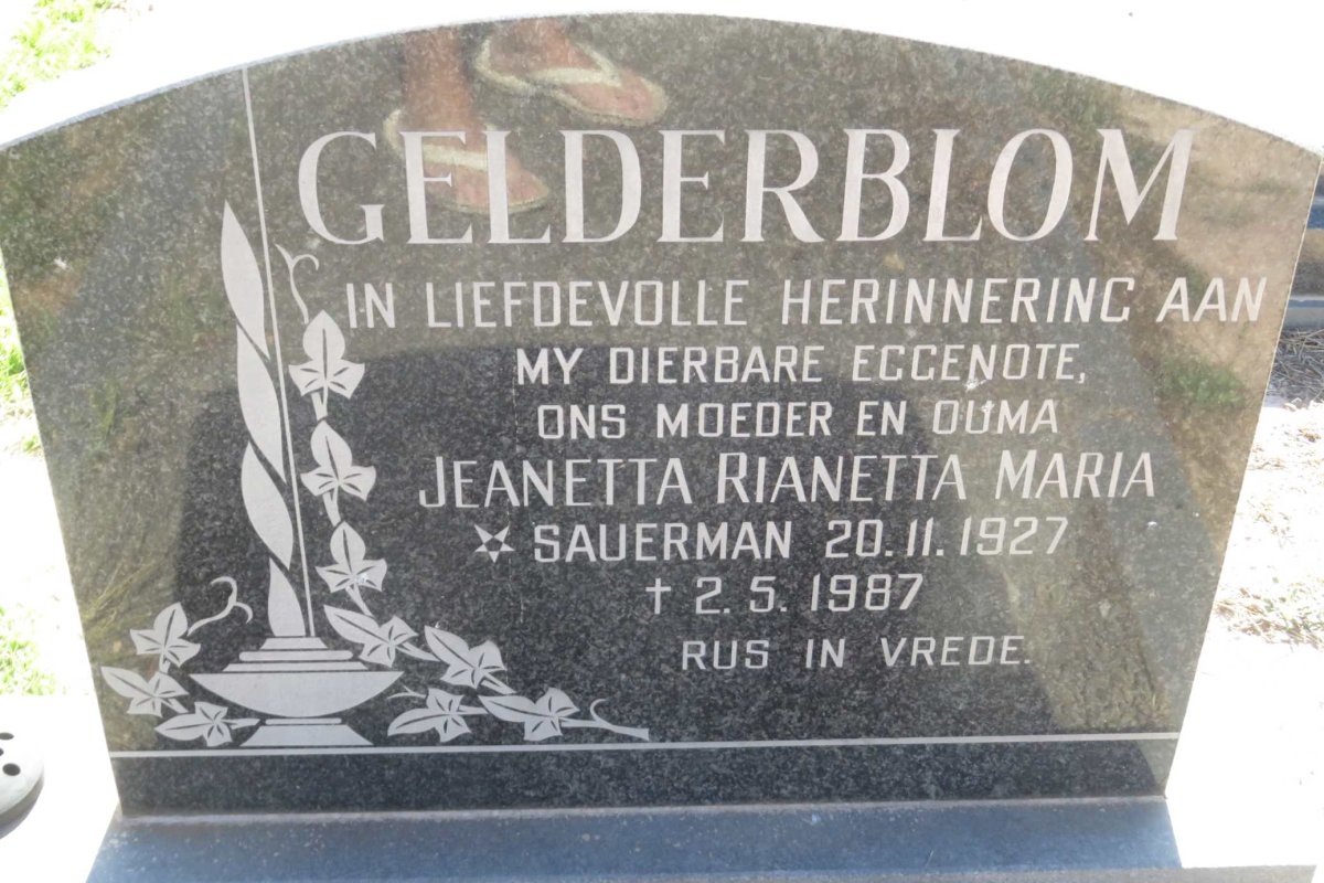 GELDERBLOM Jeanetta Rianetta Maria nee SAUERMAN 1927-1987