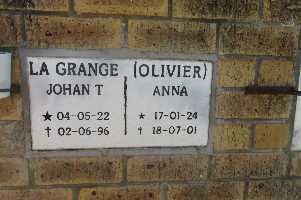 GRANGE Johan T., la 1922-1996 &amp; Anna OLIVIER 1924-2001