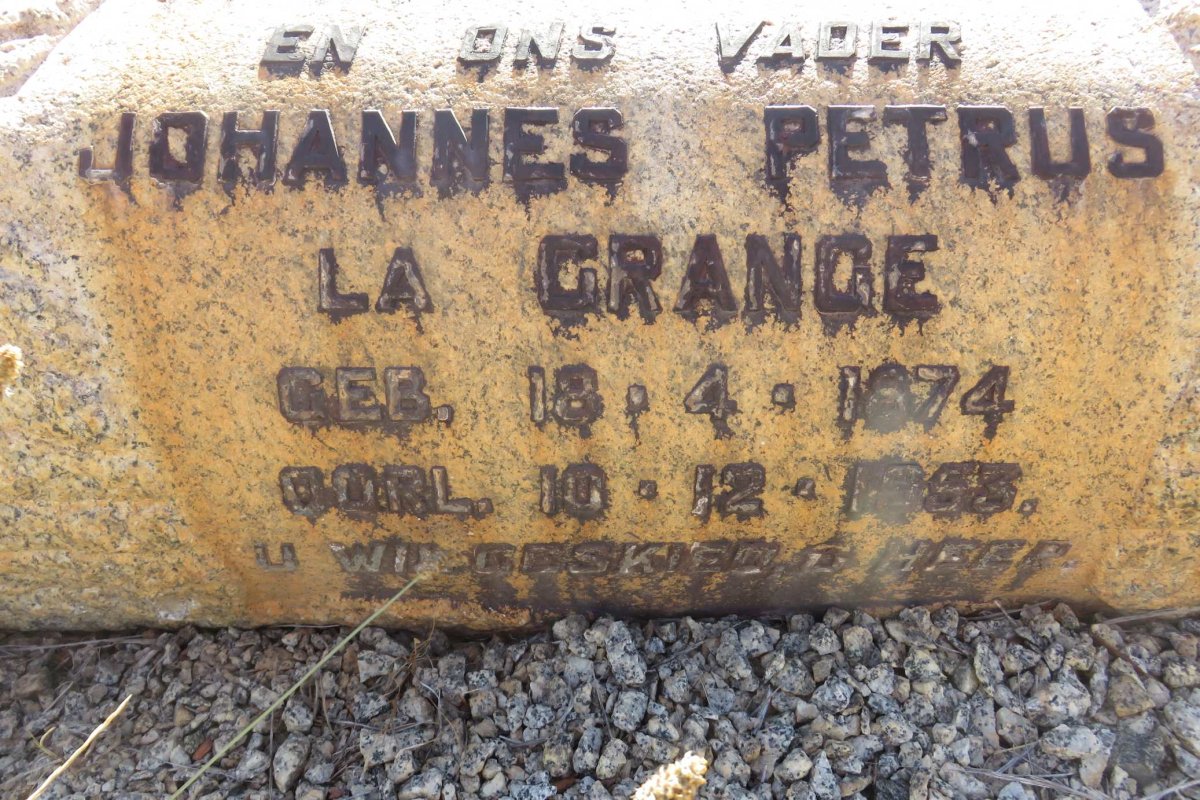 GRANGE Johannes Petrus, la 1874-1953