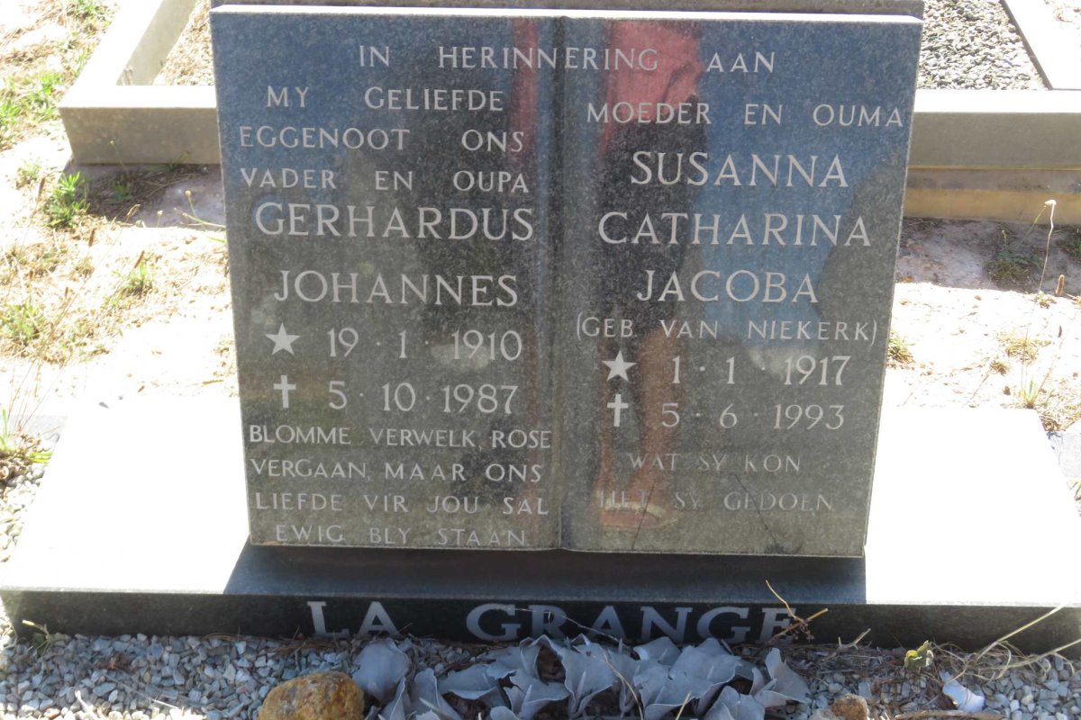 GRANGE Gerhardus Johannes, la 1910-1987 &amp; Susanna Catharina Jacoba VAN NIEKERK 1917-1993