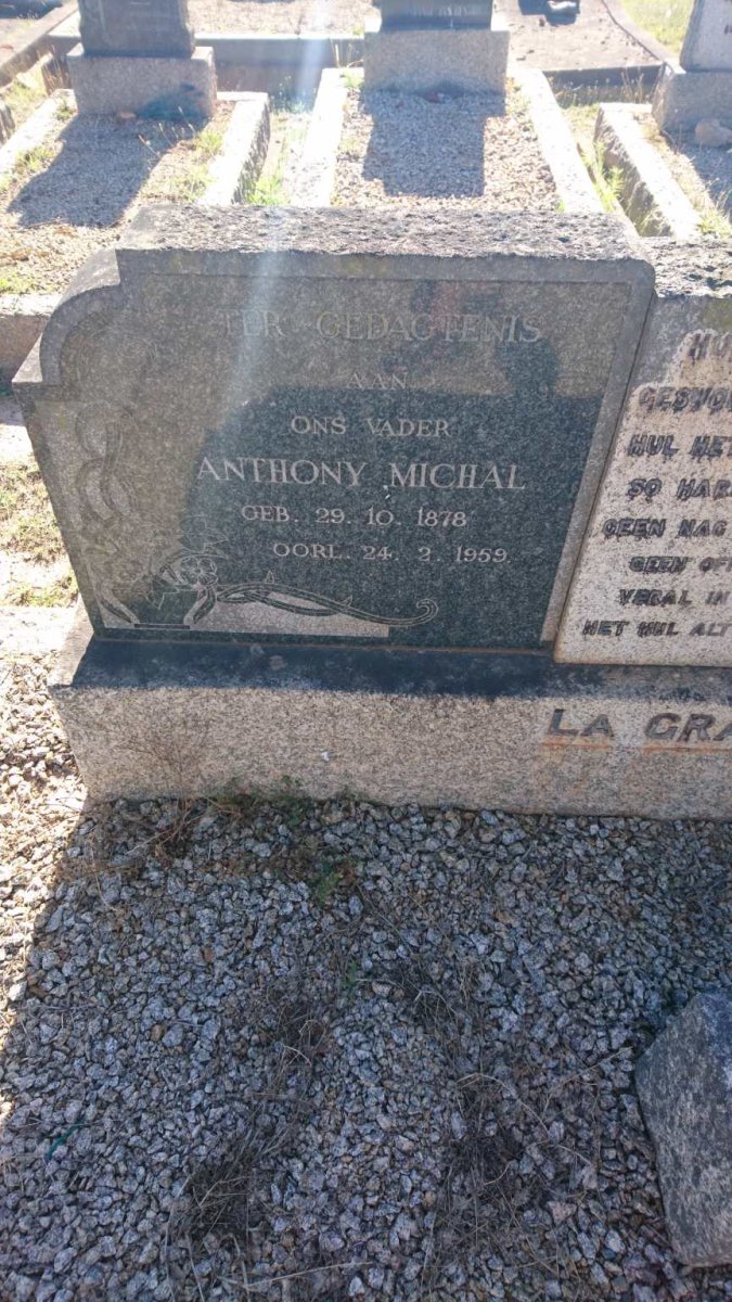 GRANGE Anthony Michal, la 1878-1959 &amp; Hester Salomina OOSTHUIZEN 1884-1959