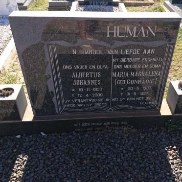 HUMAN Albertus Johannes 1933-2000 &amp; Maria Magdalena CONRADIE 1937-1997