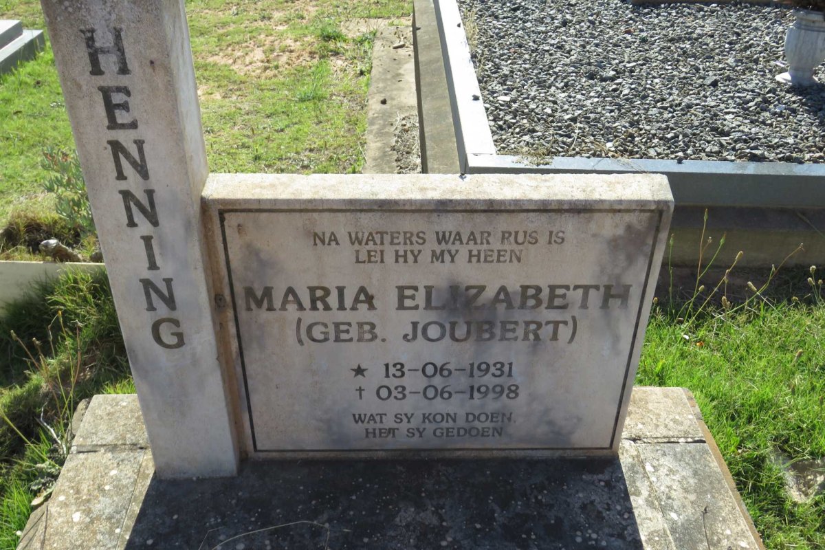 HENNING Maria Elizabeth nee JOUBERT 1931-1998