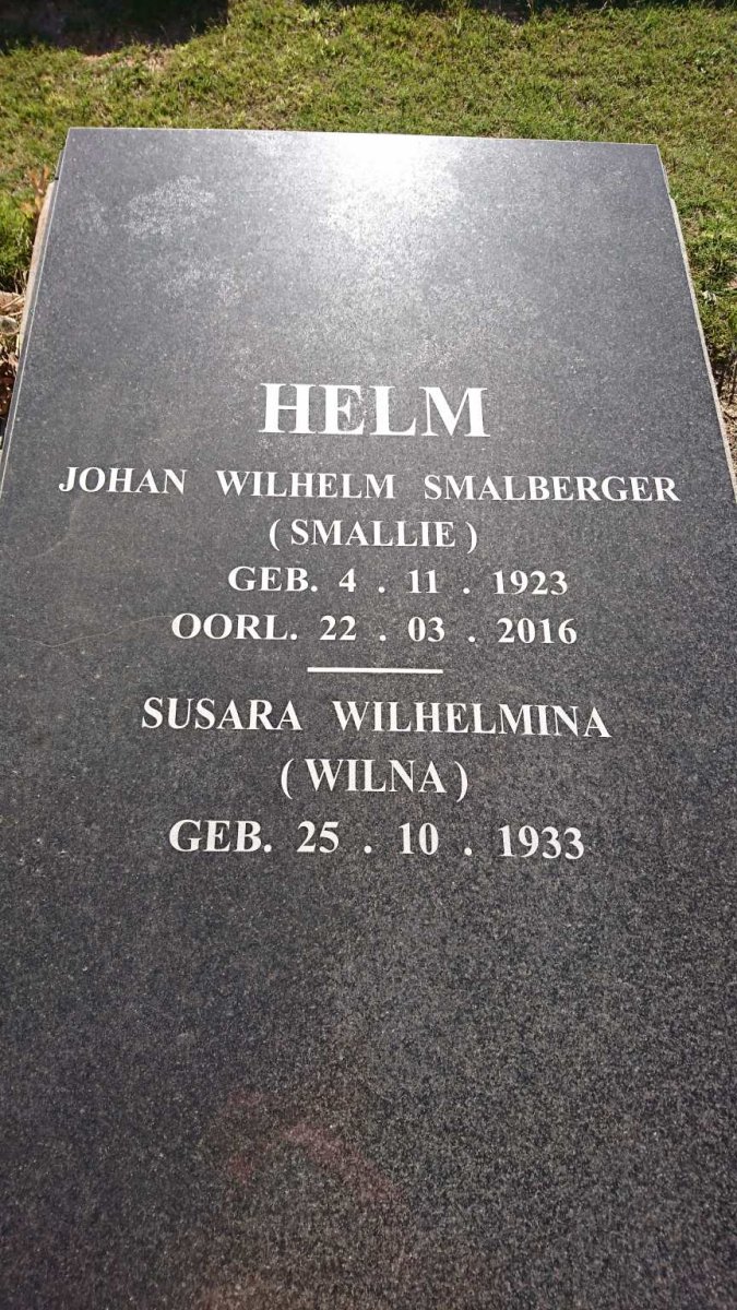 HELM Johan Wilhelm Smalberger 1923-2016 &amp; Susara Wilhelmina 1933-