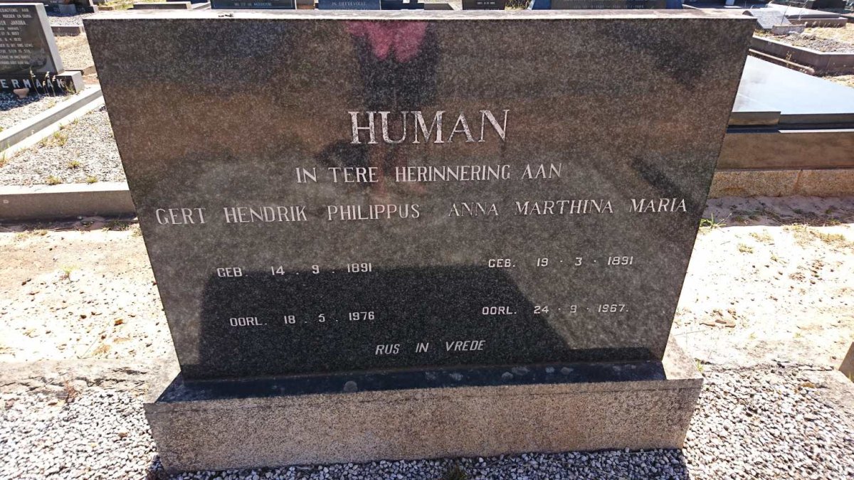 HUMAN Gert Hendrik Philippus 1891-1976 &amp; Anna Marthina Maria 1891-1967
