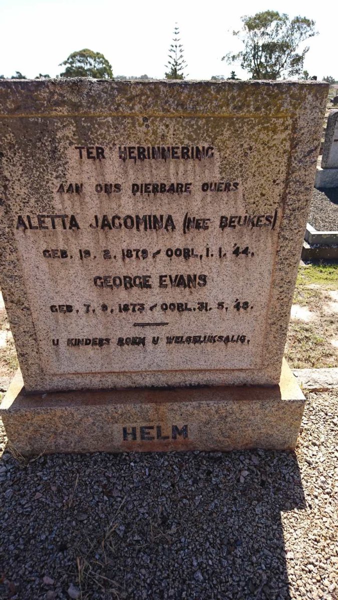 HELM George Evans 1873-1948 &amp; Aletta Jacomina BEUKES 1879-1944