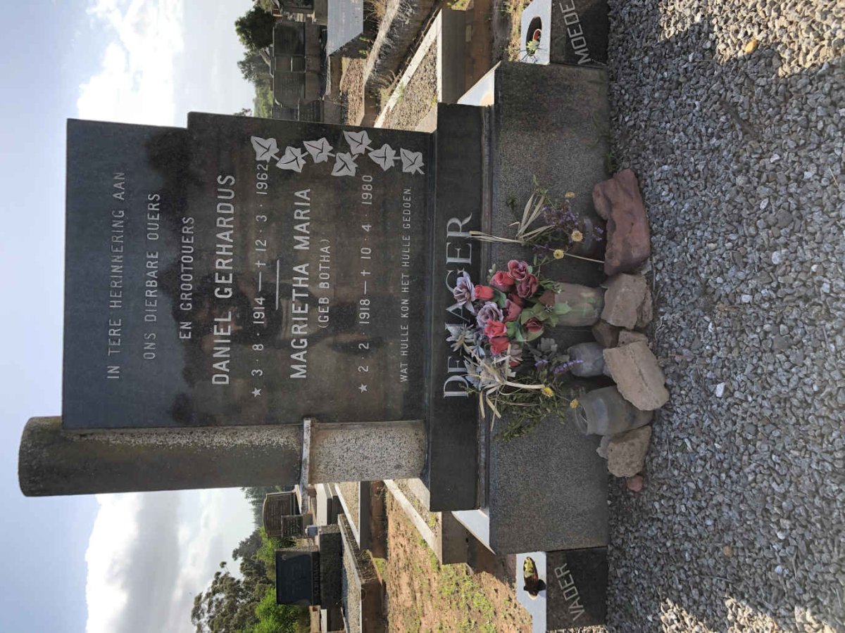 JAGER Daniel Gerhardus, de 1914-1962 &amp; Magrietha Maria BOTHA 1918-1980