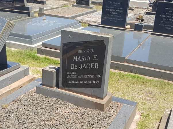 JAGER Maria E., de nee JANSE VAN RENSBURG -1974