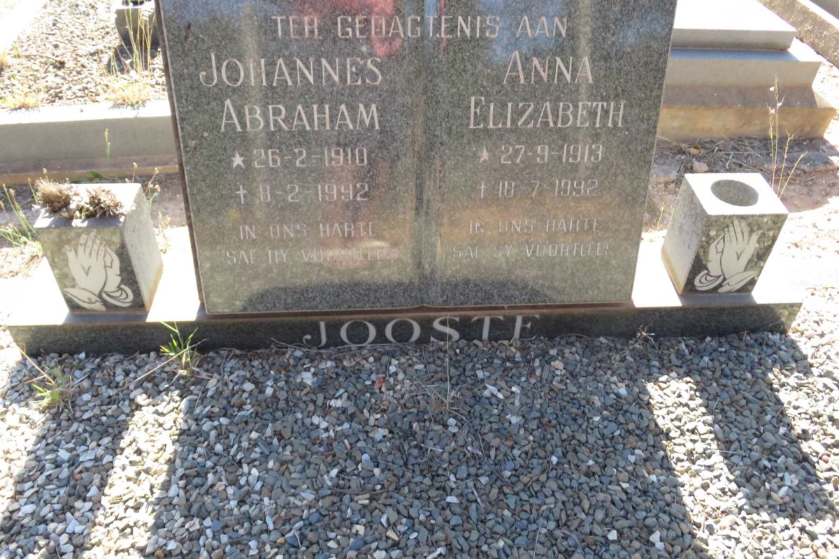 JOOSTE Johannes Abraham 1910-1992 &amp; Anna Elizabeth 1913-1992