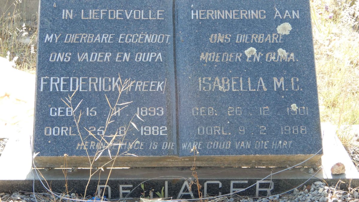 JAGER Frederick, de 1893-1982 &amp; Isabella M.C. 1901-1988