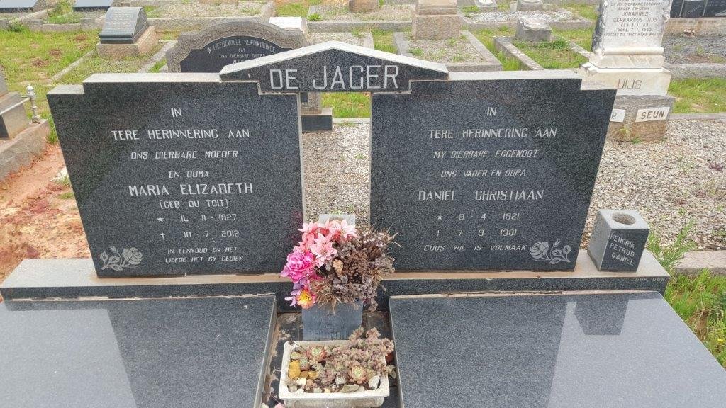 JAGER Daniel Christiaan, de 1921-1981 &amp; Maria Elizabeth DU TOIT 1927-2012