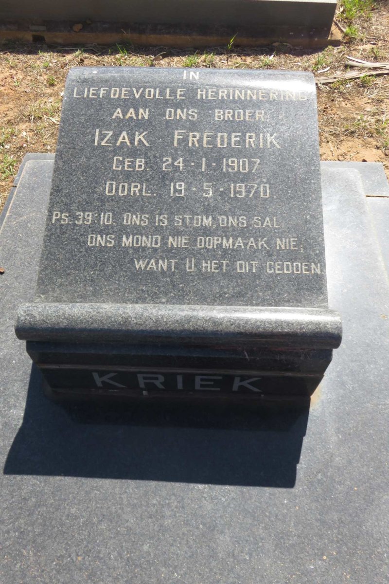 KRIEK Izak Frederik 1907-1970