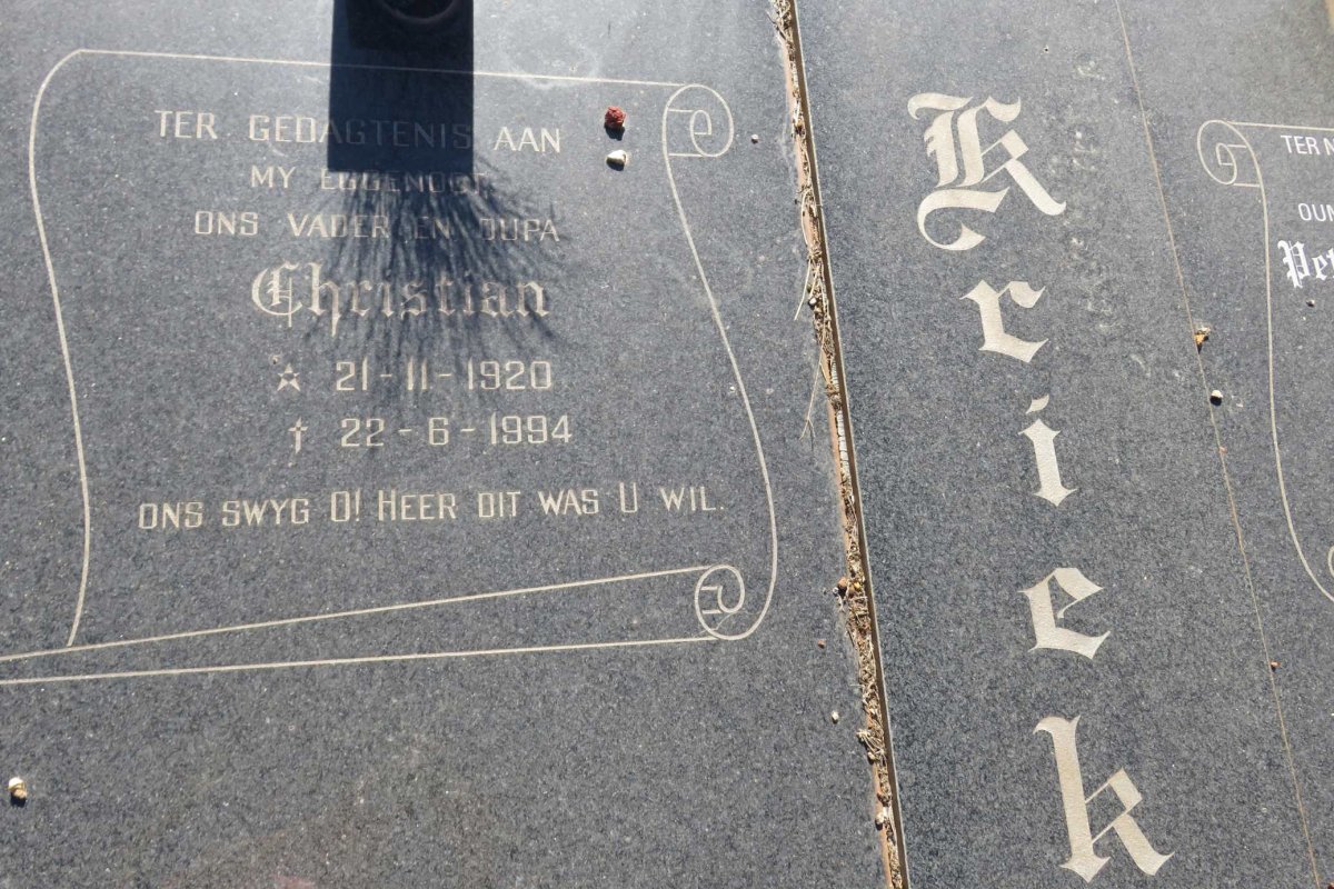 KRIEK Christian 1920-1994 &amp; Petronella Christina 1920-2012