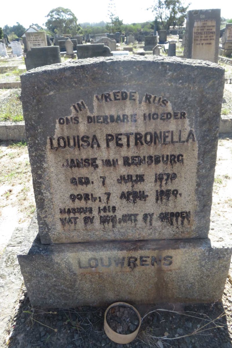 LOUWRENS Louisa Petronella nee JANSE VAN RENSBURG 1879-1950