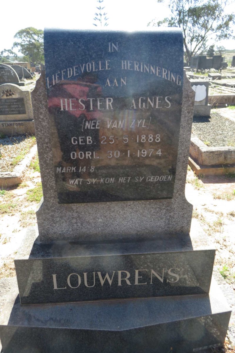 LOUWRENS Hester Agnes nee VAN ZYL 1888-1974