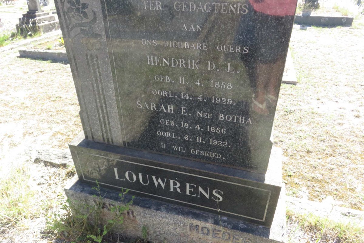 LOUWRENS Hendrik D.L. 1858-1929 &amp; Sarah E. BOTHA 1856-1922