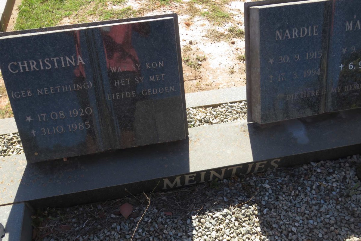 MEINTJES Nardie 1915-1994 &amp; Margie 1931-2018 :: MEINTJES Christina nee NEETHLING 1920-1985