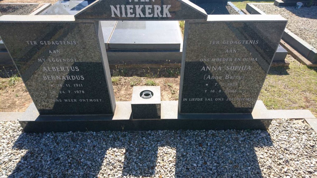 NIEKERK Albertus Bernardus, van 1911-1978 &amp; Anna Sophia BARRY 1923-2003