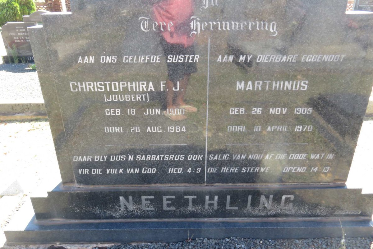 NEETHLING Marthinus 1905-1970 &amp; Christophira F.J. JOUBERT 1900-1984