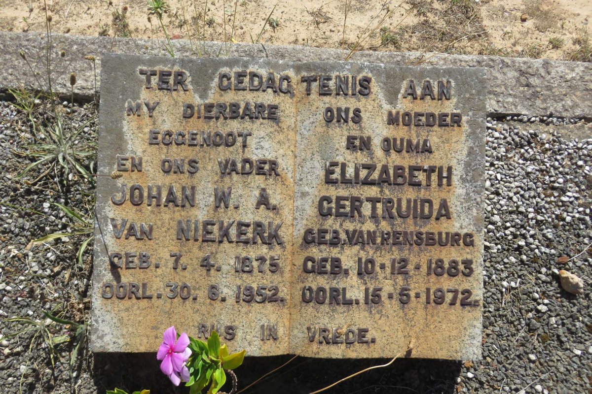 NIEKERK Johan W.A., van 1875-1952 &amp; Elizabeth Gertruida VAN RENSBURG 1883-1972