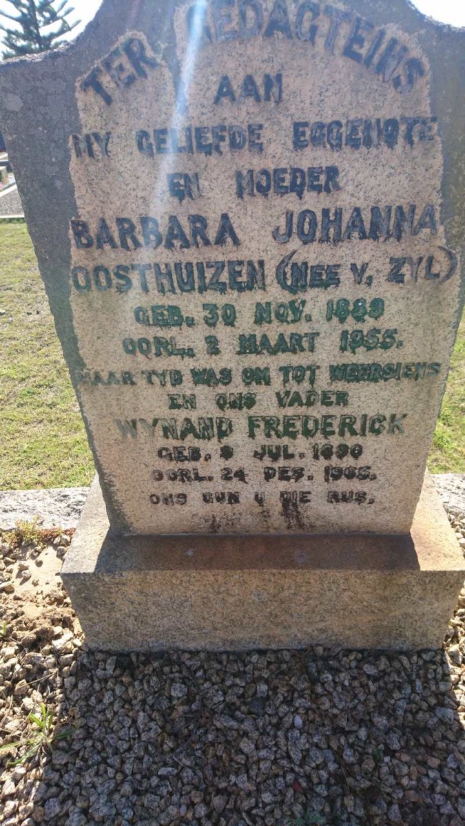 OOSTHUIZEN Wynand Frederick 1890-1965 &amp; Barbara Johanna V. ZYL 1889-1955