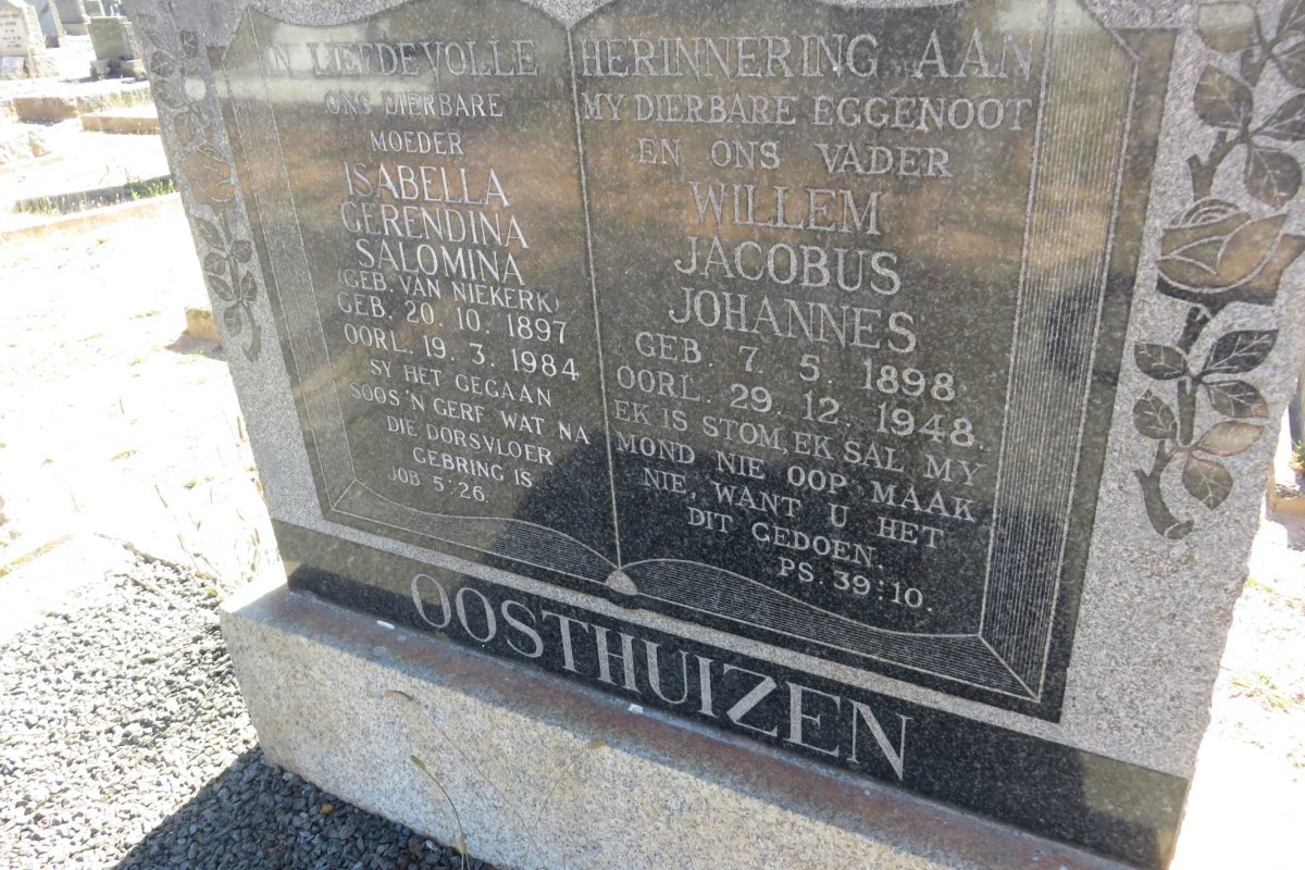 OOSTHUIZEN Willem Jacobus Johannes 1898-1948 &amp; Isabella Gerendina Salomina VAN NIEKERK 1897-1984