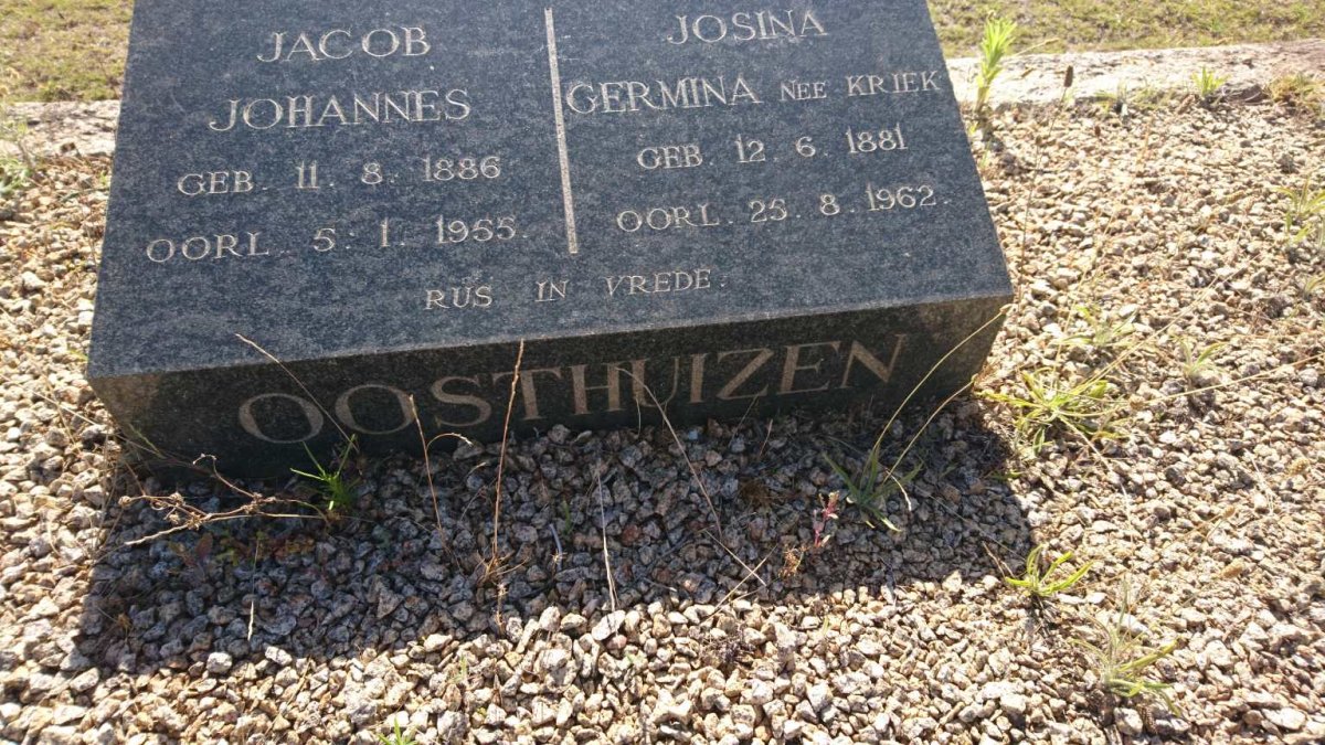 OOSTHUIZEN Jacob Johannes 1886-1955 &amp; Josina Germina KRIEK 1881-1962