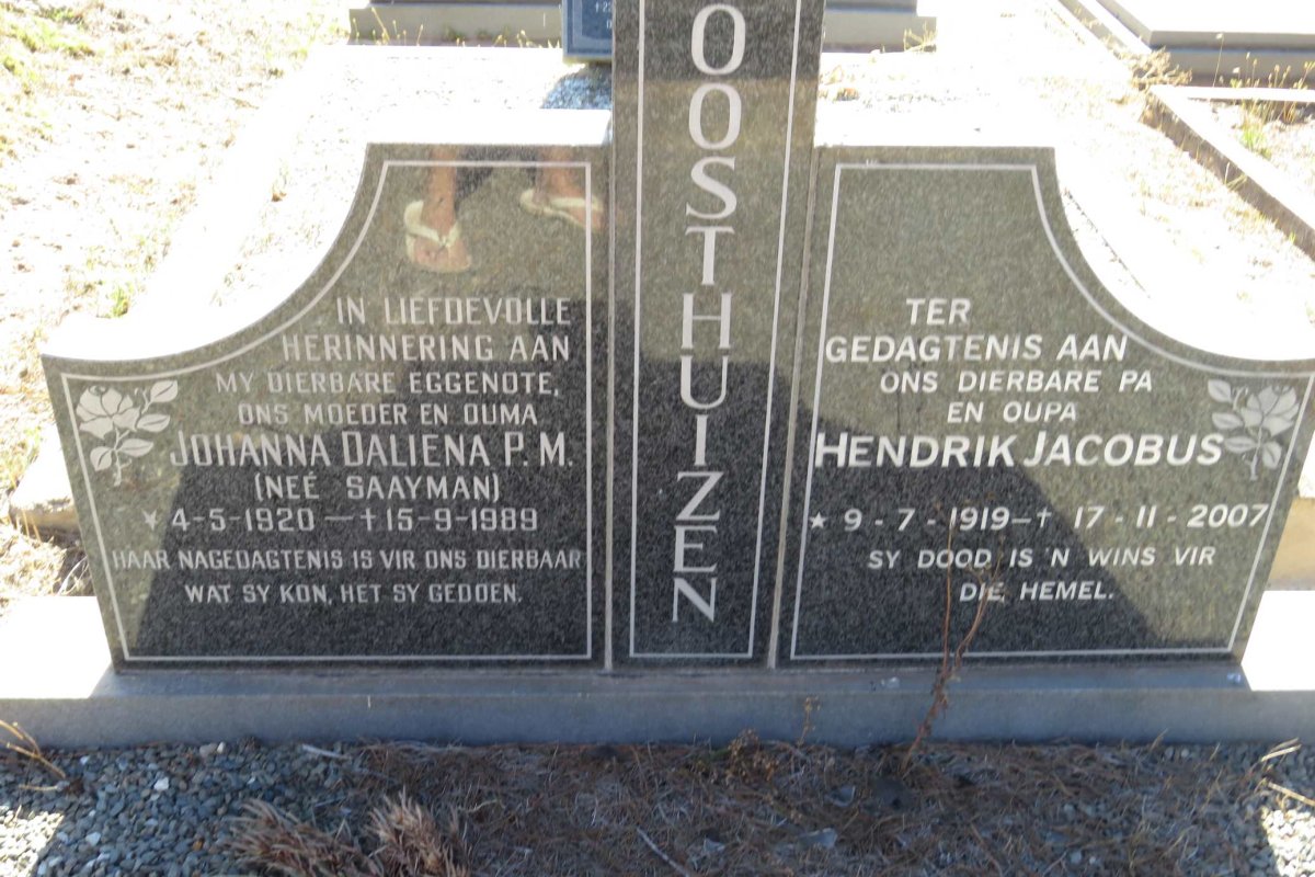 OOSTHUIZEN Hendrik Jacobus 1919-2007 &amp; Johanna Daliena P.M. SAAYMAN 1920-1989