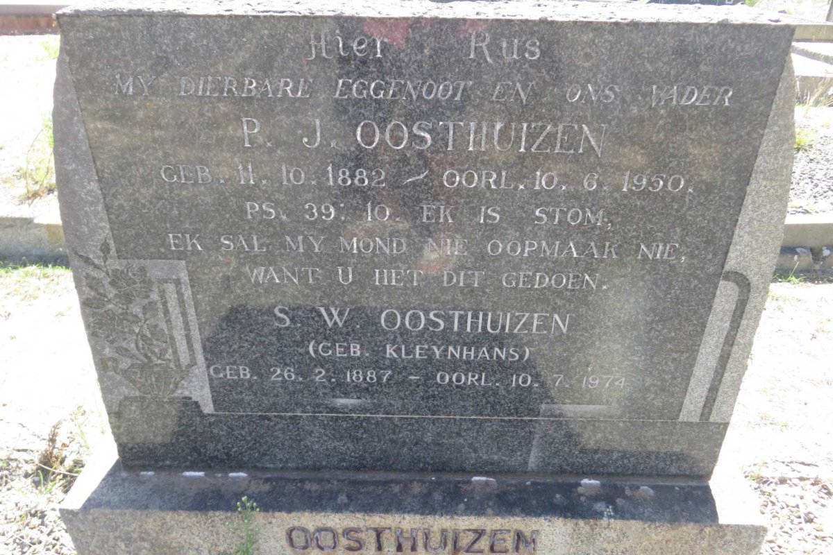 OOSTHUIZEN P.J. 1882-1950 &amp; S.W. KLEYNHANS 1887-1974