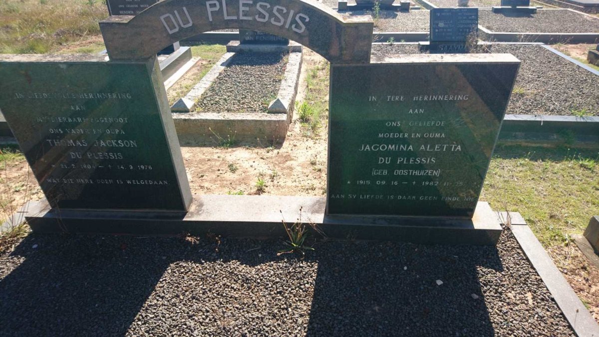 PLESSIS Thomas Jackson, du 1904-1976 &amp; Jacomina Aletta OOSTHUIZEN 1915-1982